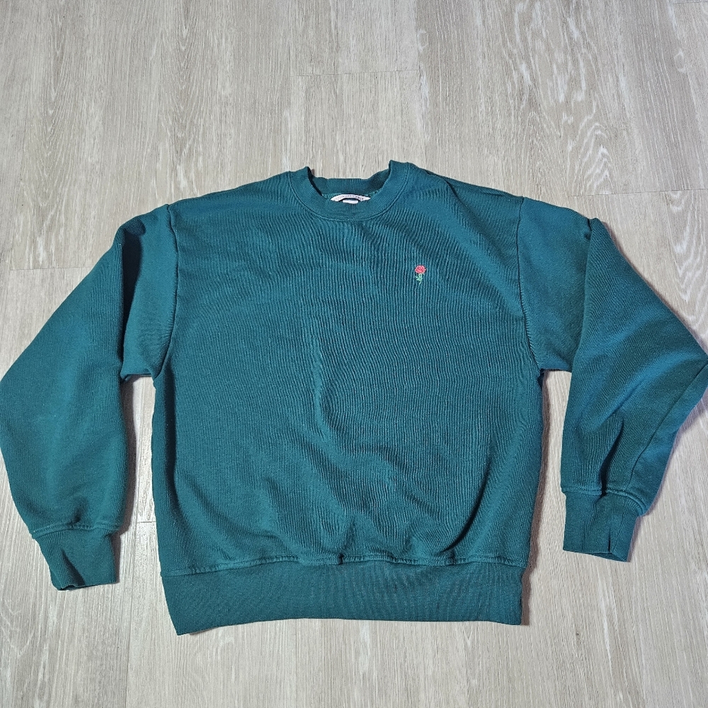 Victorias Secret Teal Rose Embroidered Crewneck Sweatshirt Women